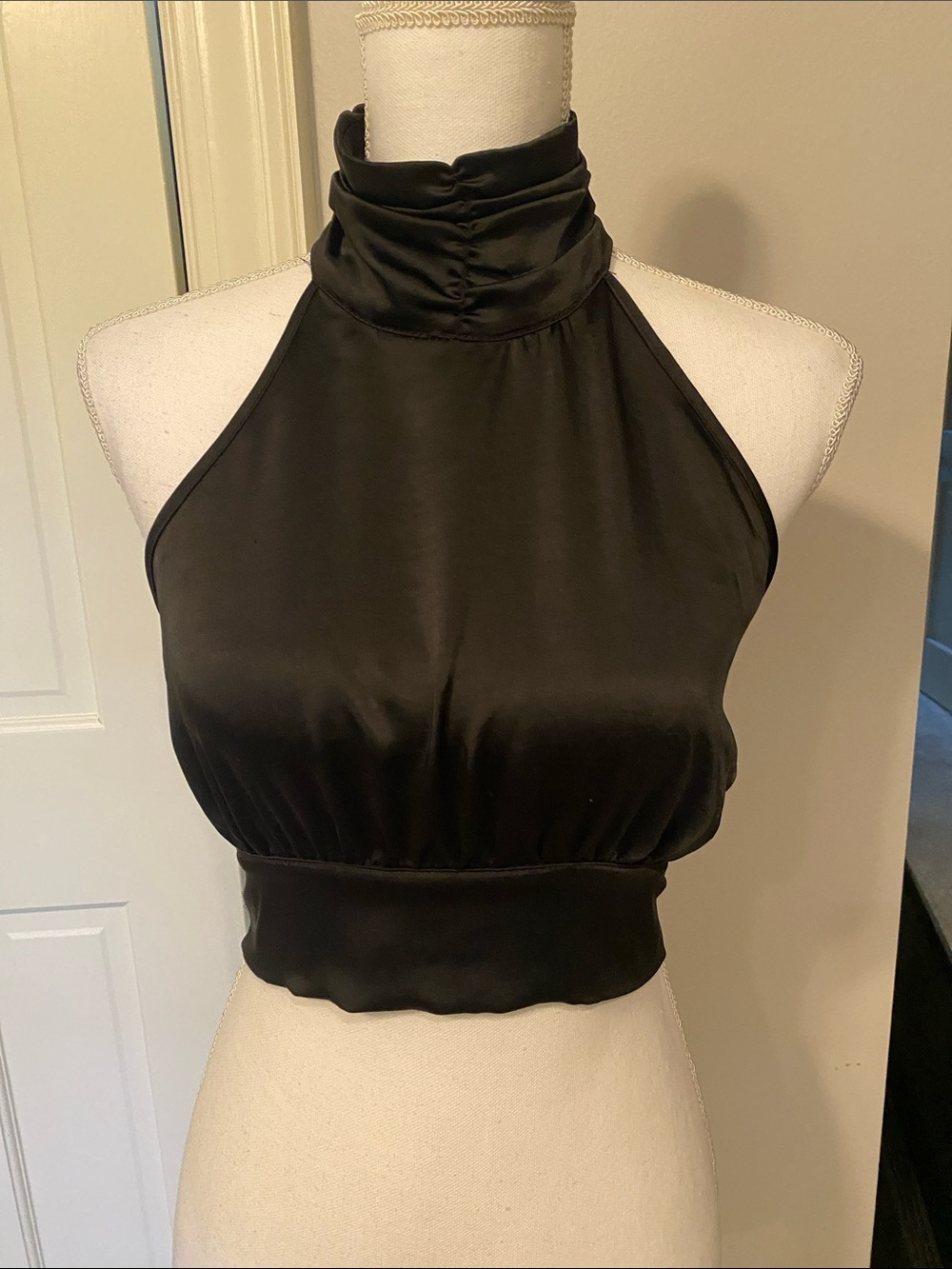 Nasty Gal Black High-Neck Halter Crop Top